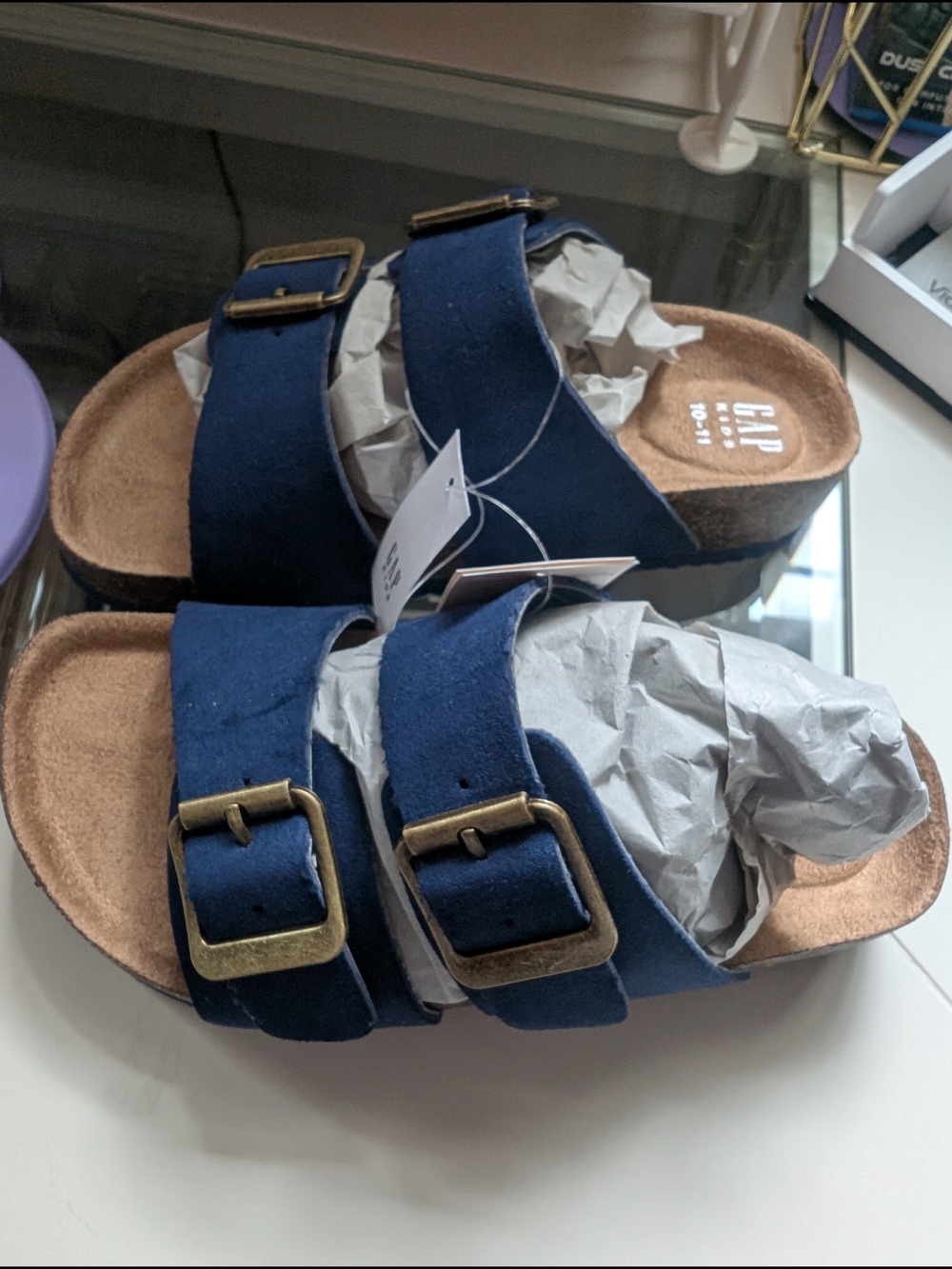NWT Kids GAP Navy Double Buckle Slide Sandals 10-11